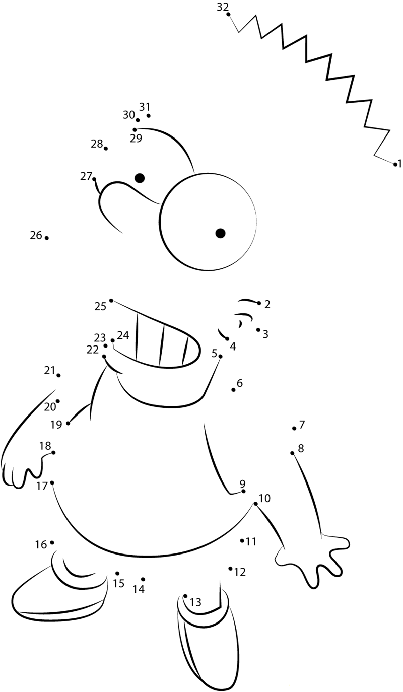 Bart Simpson Looking Up dot to dot worksheets