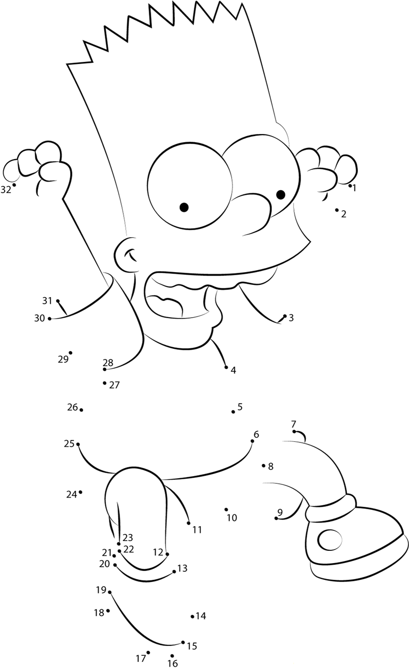 Happy Bart Simpson dot to dot worksheets