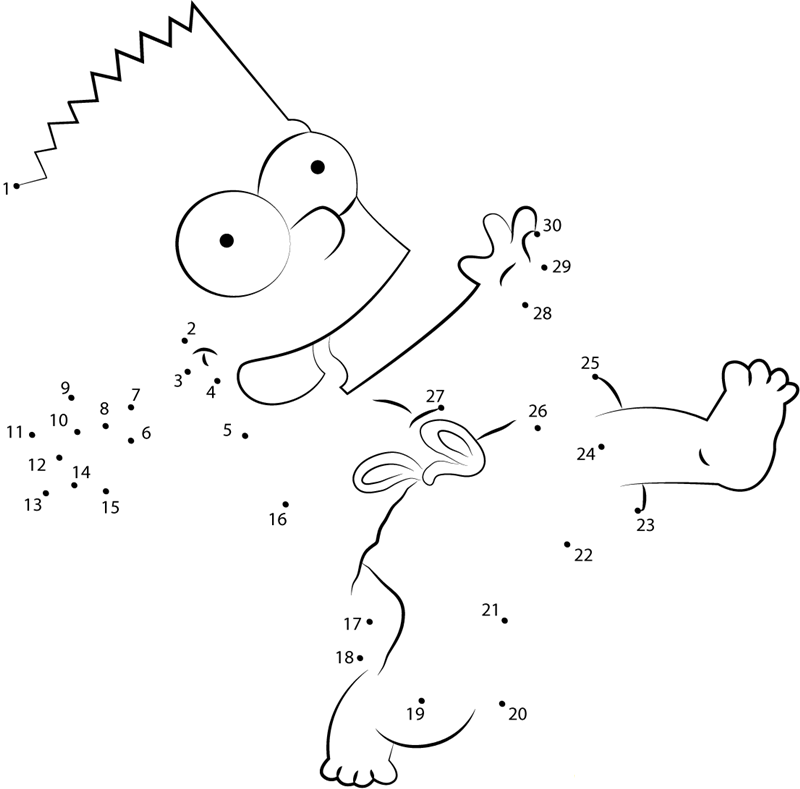 Joyful Bart Simpson dot to dot worksheets