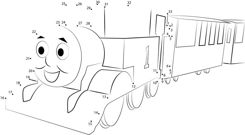 Thomas The Blue Engine printable dot to dot worksheet