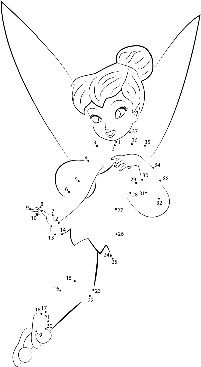 Beautiful Tinkerbell dot to dot worksheets