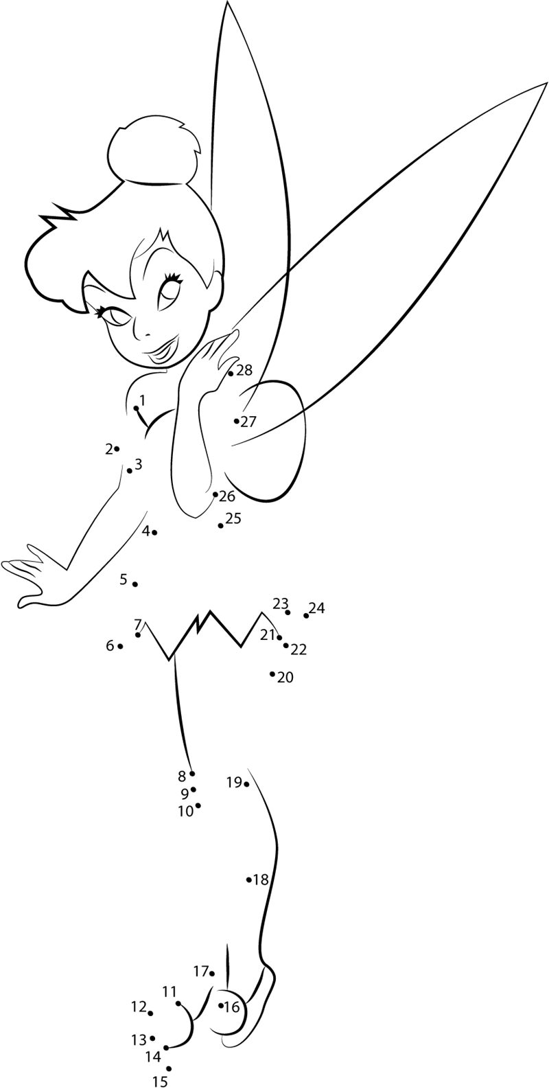 Cute Tinkerbell dot to dot worksheets