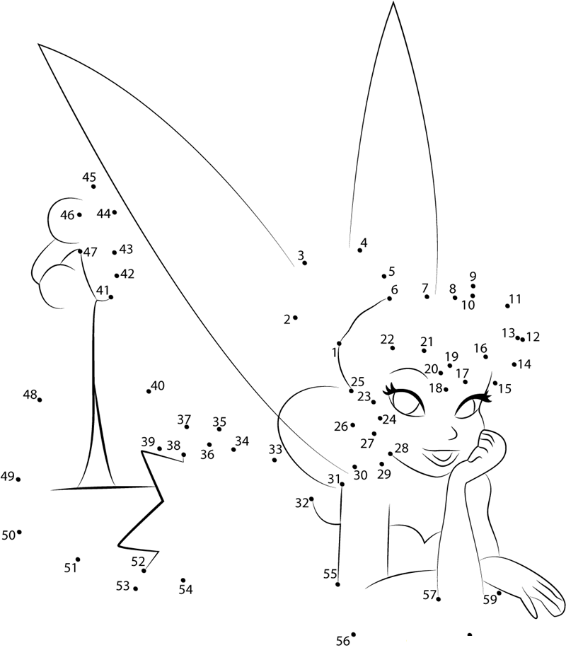 Fairy Tinkerbell printable dot to dot worksheet