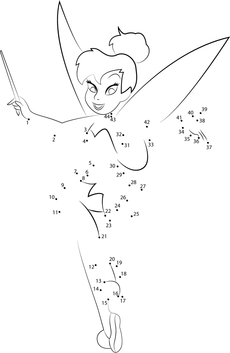 Happy Tinkerbell printable dot to dot worksheet