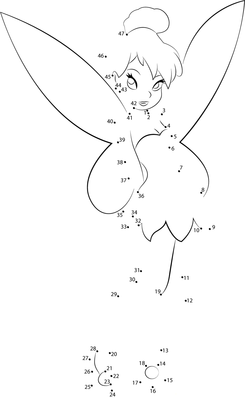 Lovely Tinkerbell dot to dot worksheets