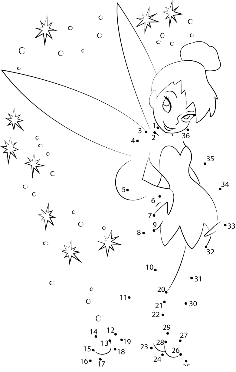 Shiny Tinkerbell dot to dot worksheets