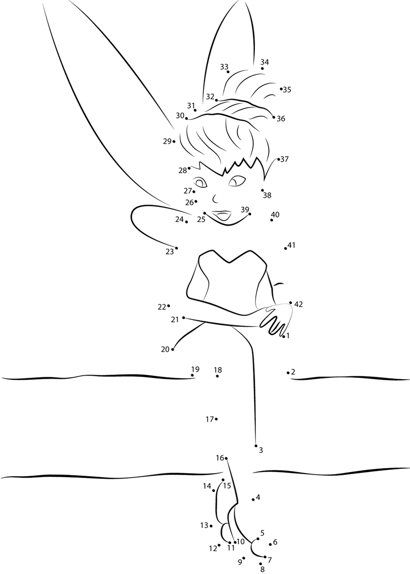 Tinkerbell Sitting dot to dot worksheets