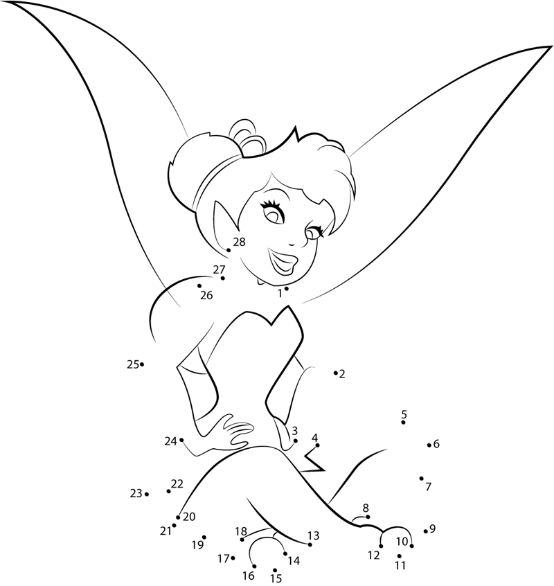 Tinkerbell Smiling printable dot to dot worksheet