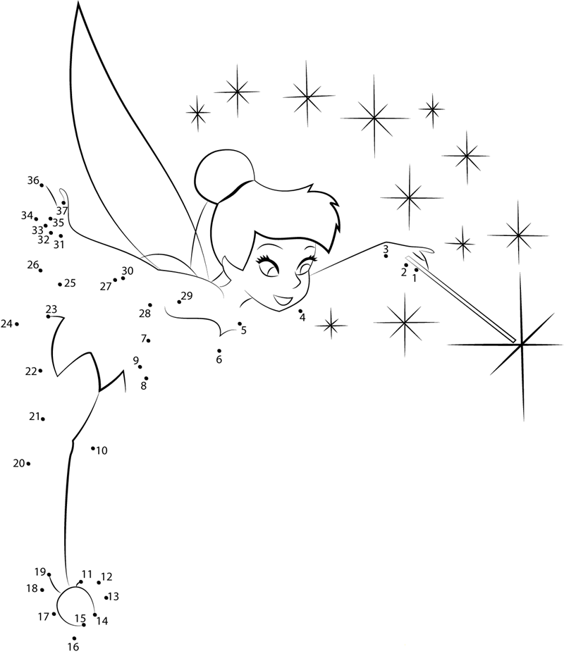 Tinkerbell With Magic Stick dot to dot worksheets