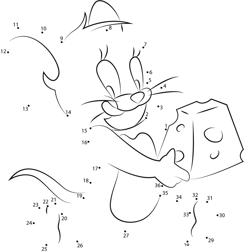 Jerry Eating Cheese printable dot to dot worksheet