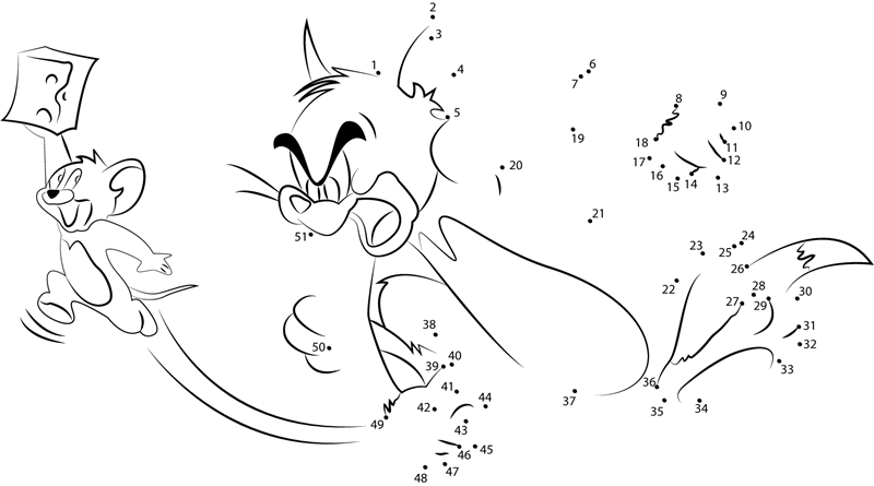 Tom And Jerry Playing printable dot to dot worksheet