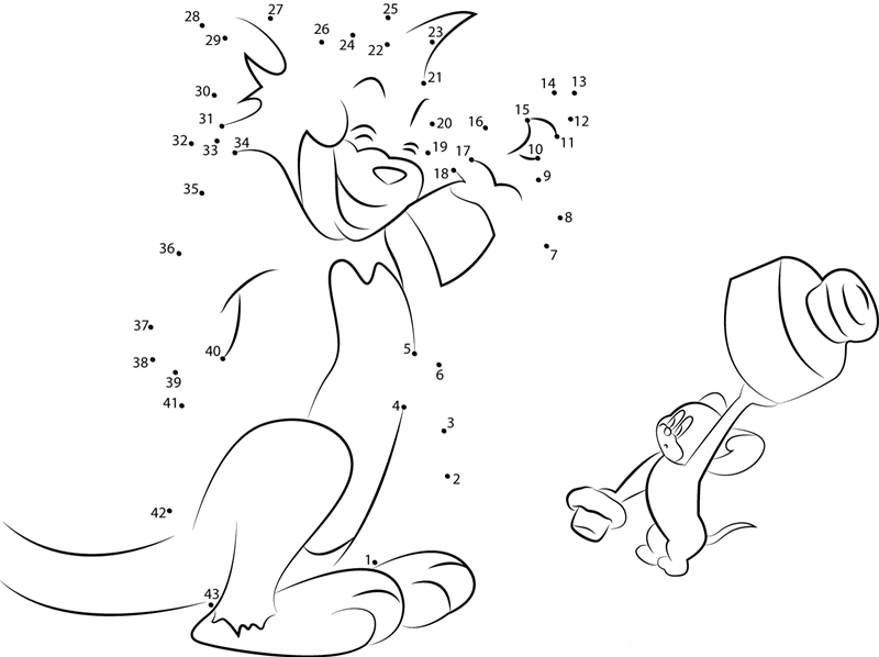 Tom Says Hi To Jerry printable dot to dot worksheet