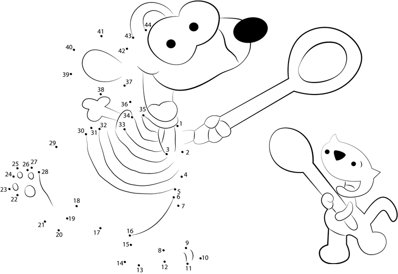 Toopy And Binoo Enjoying printable dot to dot worksheet