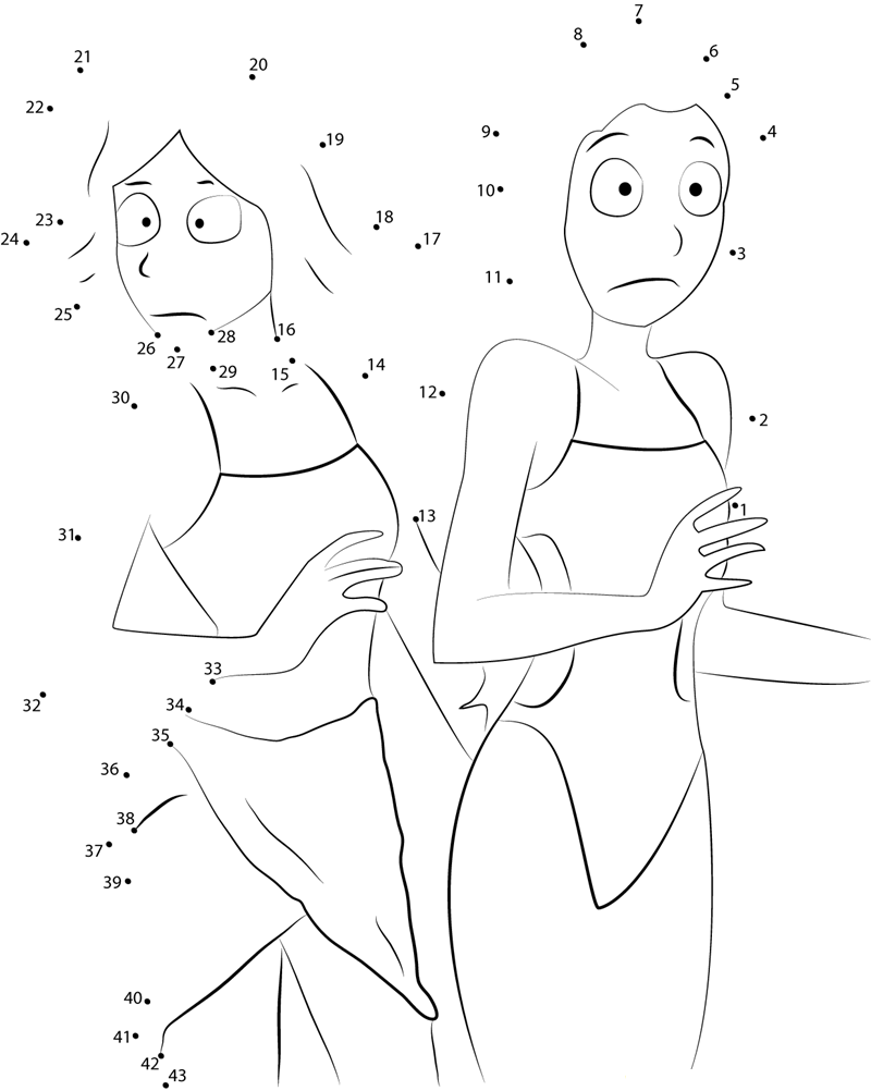 Clover And Sam In Swimsuit printable dot to dot worksheet