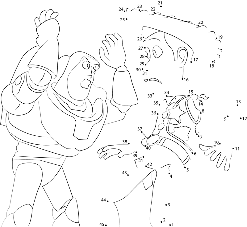 Buzz Lightyear And Sheriff Woody printable dot to dot worksheet