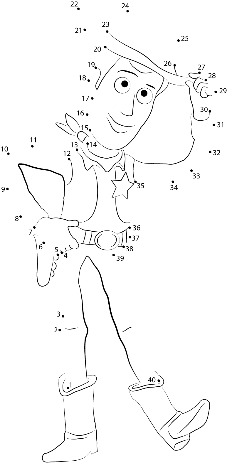 Sheriff Woody A Cowboy printable dot to dot worksheet