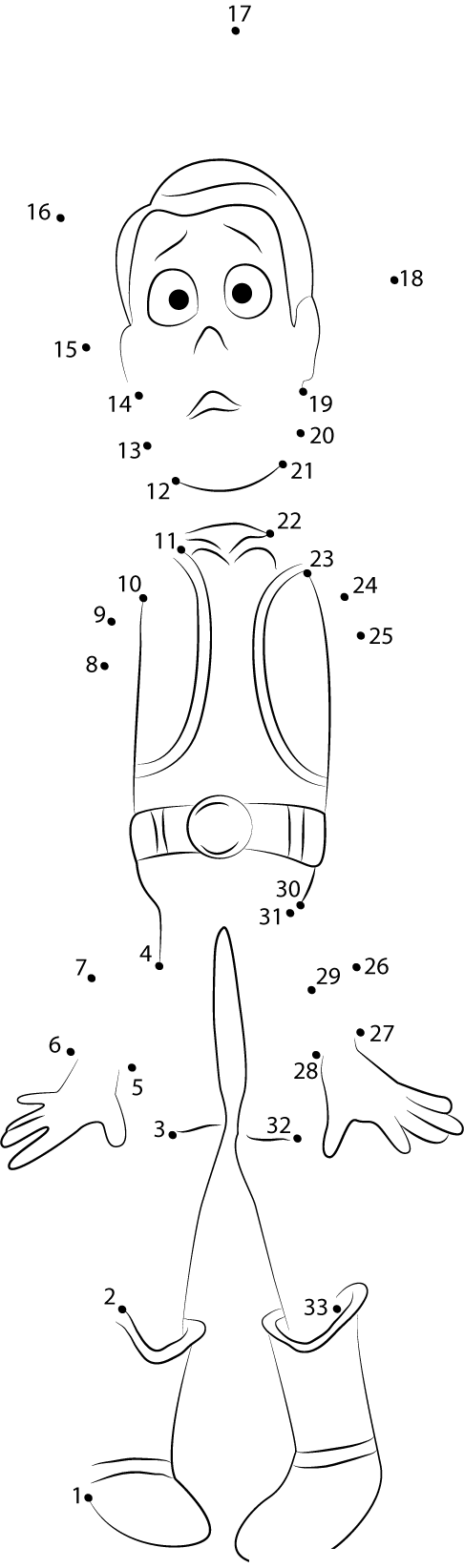 Sheriff Woody Gets Scared printable dot to dot worksheet