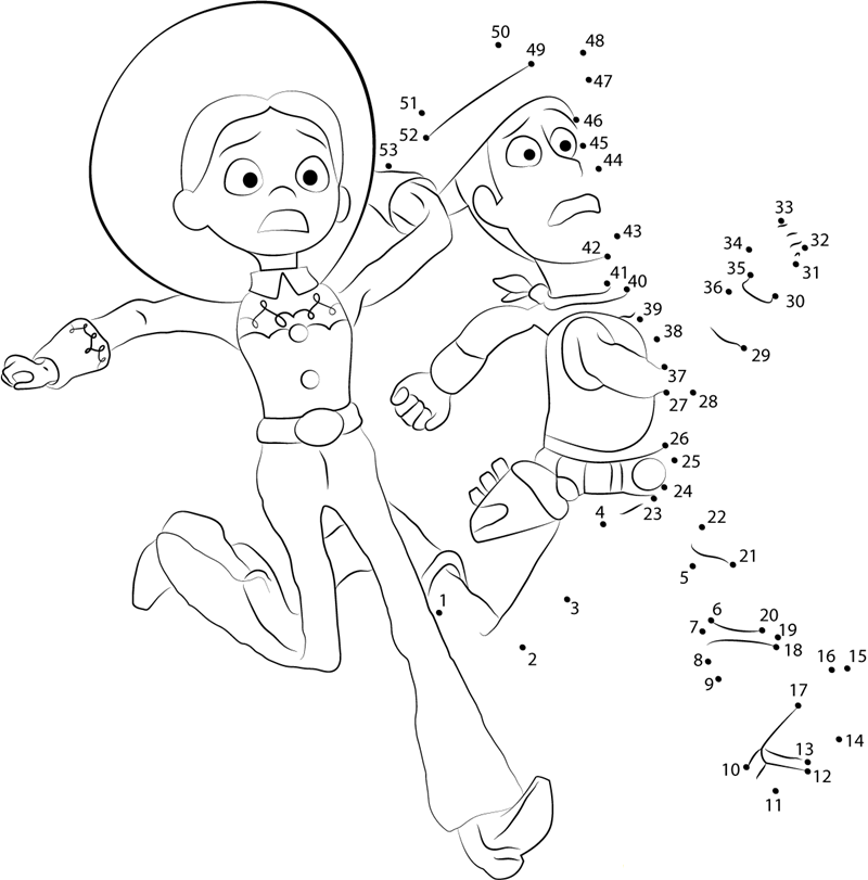 Woody And Jessie Gets Afraid dot to dot worksheets