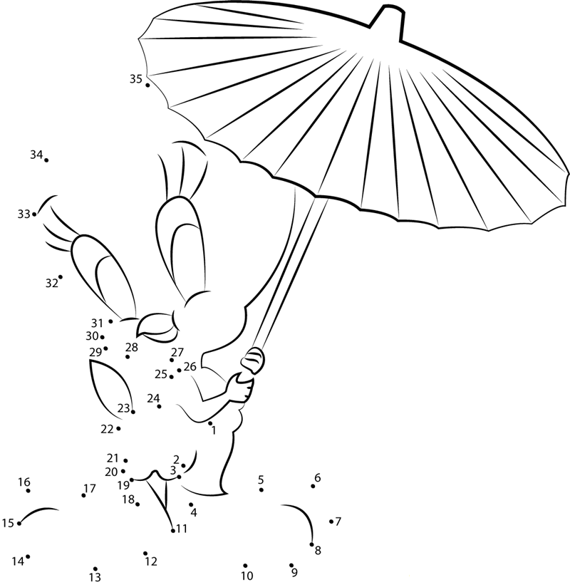 Tweety Bird With Umbrella printable dot to dot worksheet