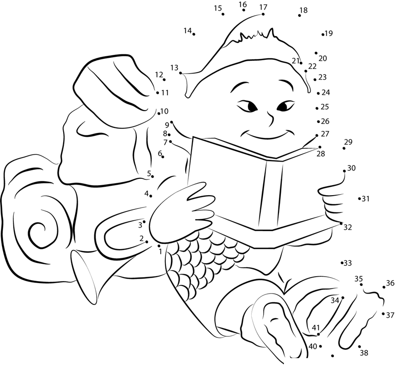 Russell Reading A Book printable dot to dot worksheet