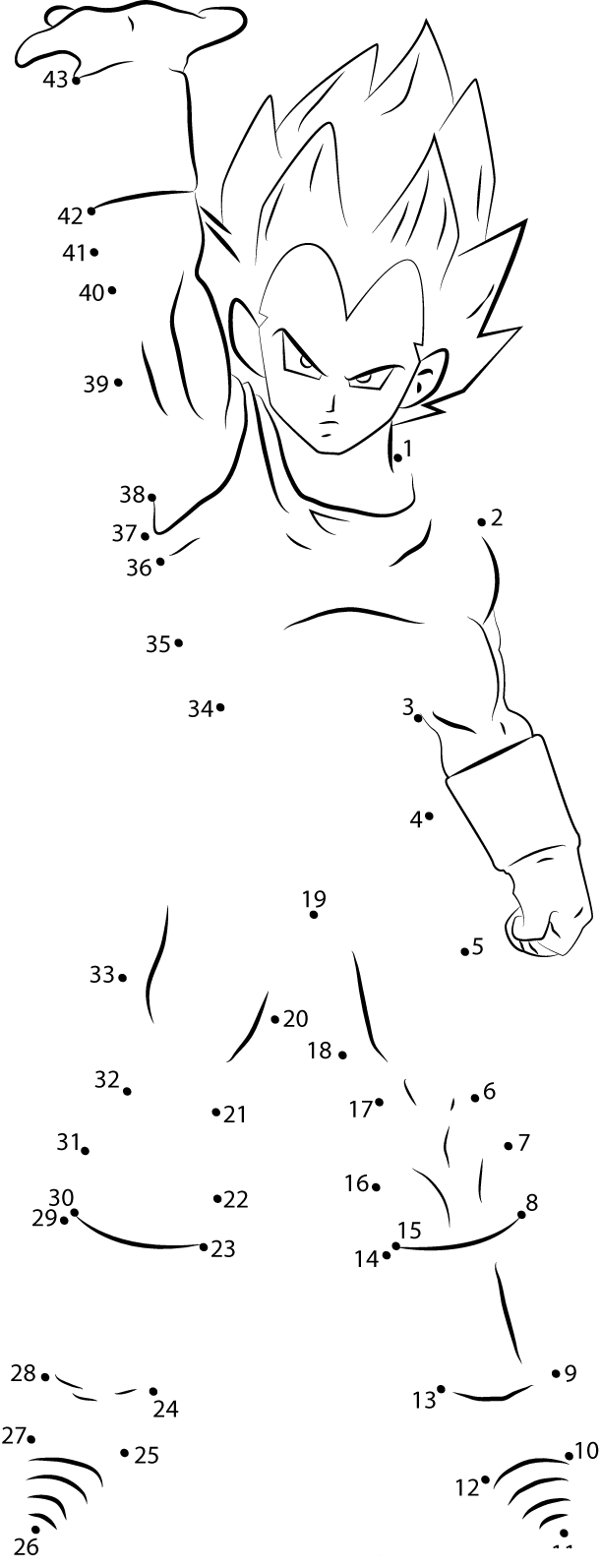 A Fictional Character Vegeta printable dot to dot worksheet