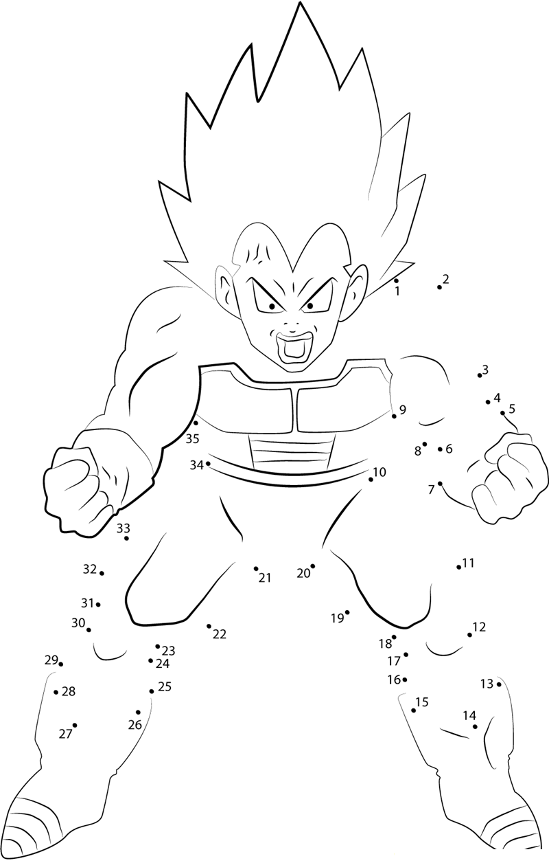 Angry Vegeta dot to dot worksheets