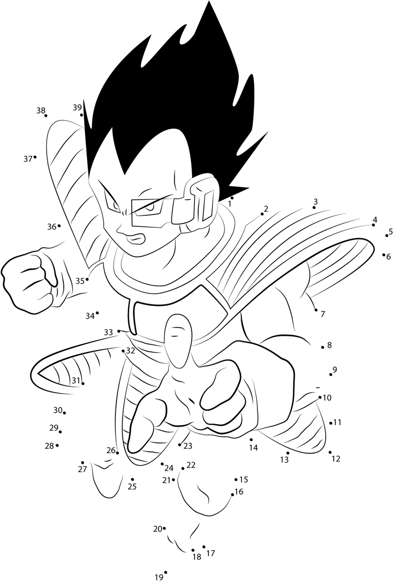 Dynamic Vegeta printable dot to dot worksheet