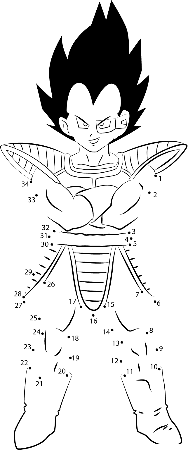 Handsome Vegeta dot to dot worksheets