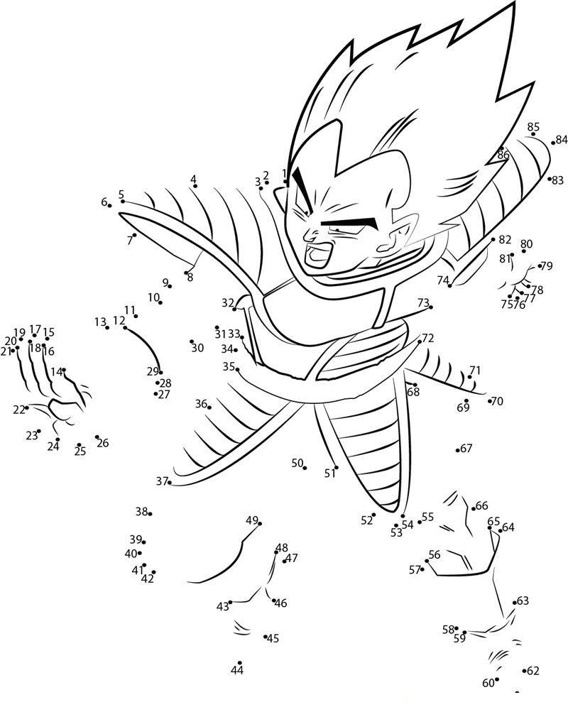 Incredibly Strong  Vegeta dot to dot worksheets