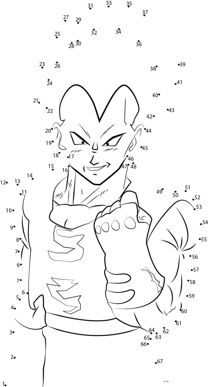 Prince Vegeta printable dot to dot worksheet