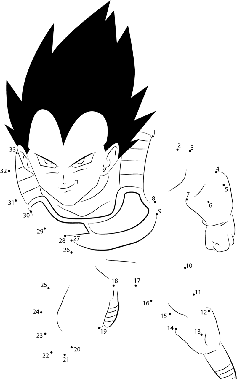 Vegeta By Bardock Sonic printable dot to dot worksheet