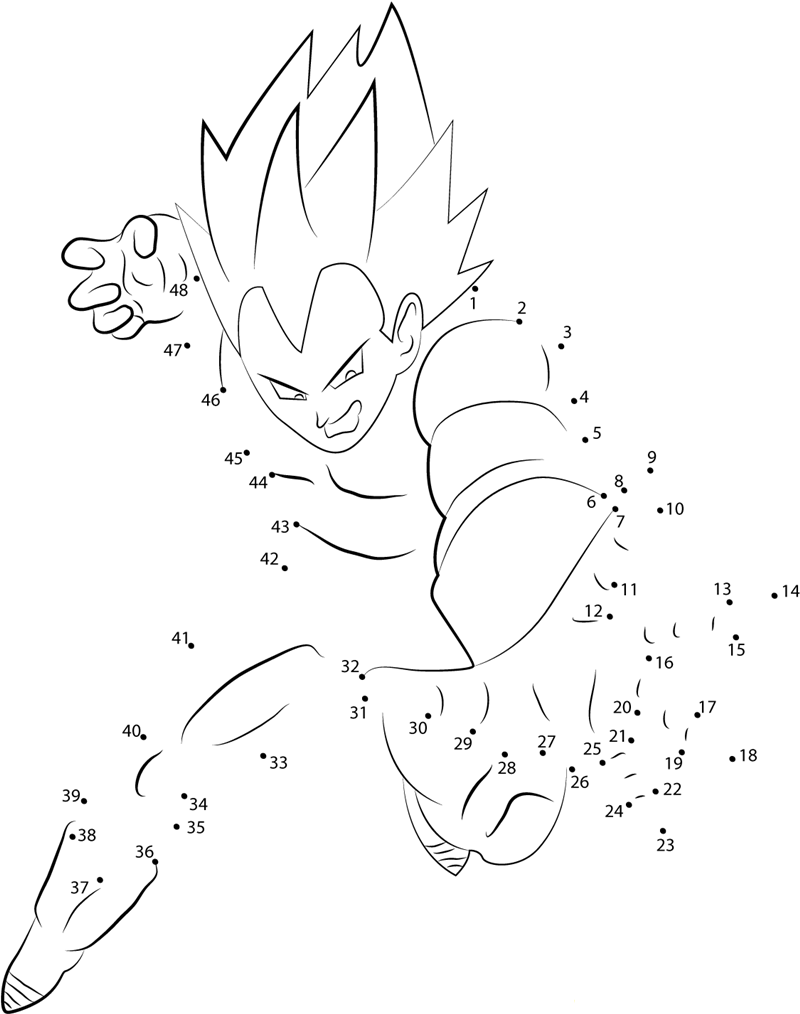 Vegeta In Action dot to dot worksheets