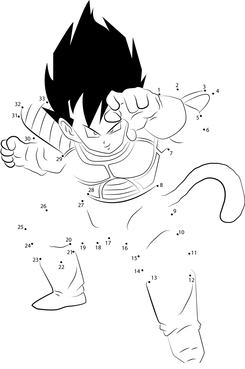 Vegeta In Dragon Ball printable dot to dot worksheet