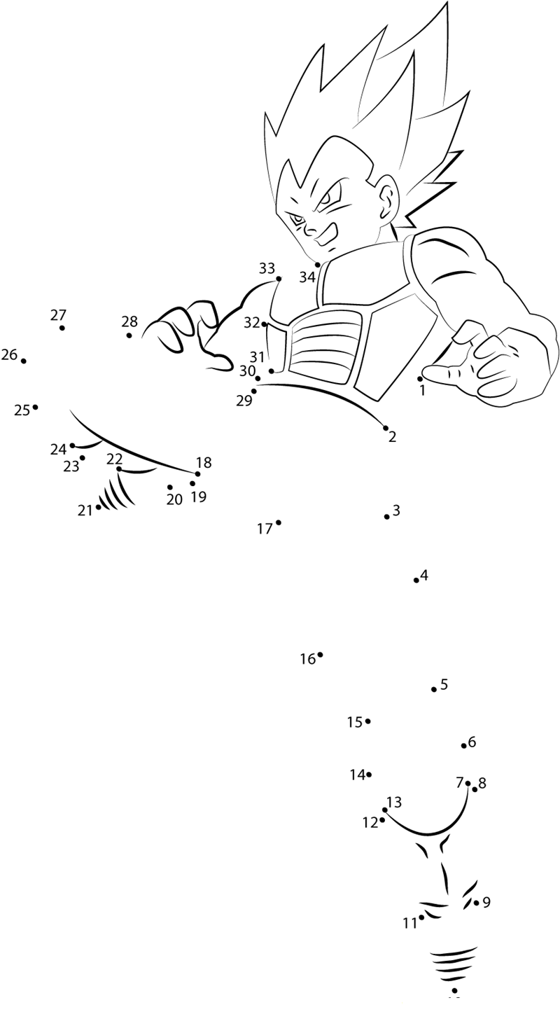 Vegeta Ready To Fight dot to dot worksheets