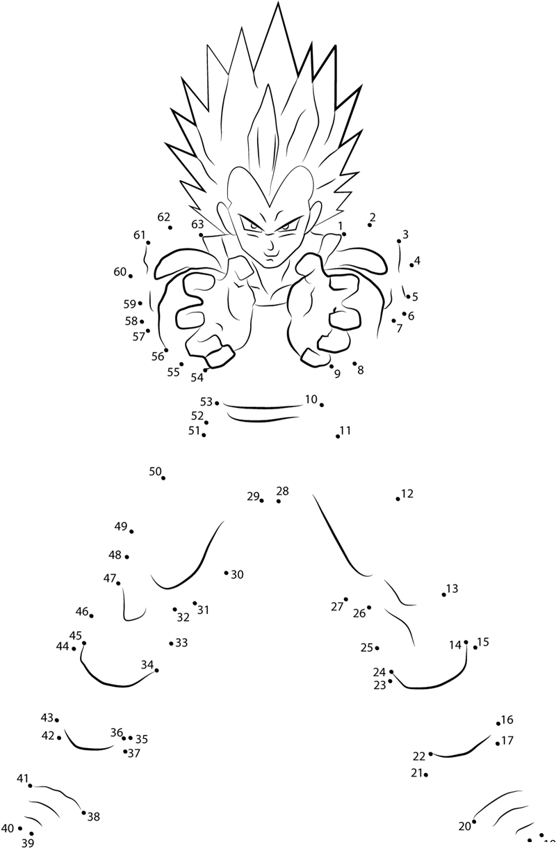 Vegeta Show His Power printable dot to dot worksheet