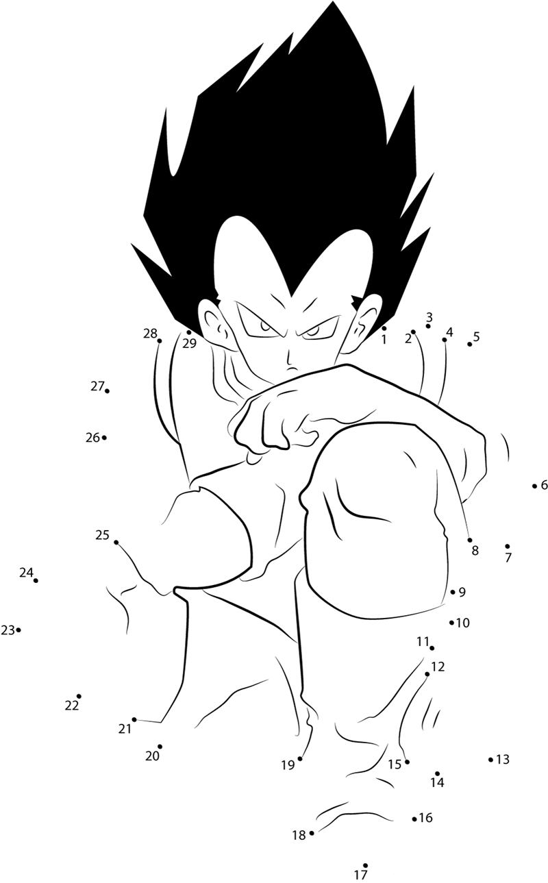 Vegeta Sitting Down printable dot to dot worksheet