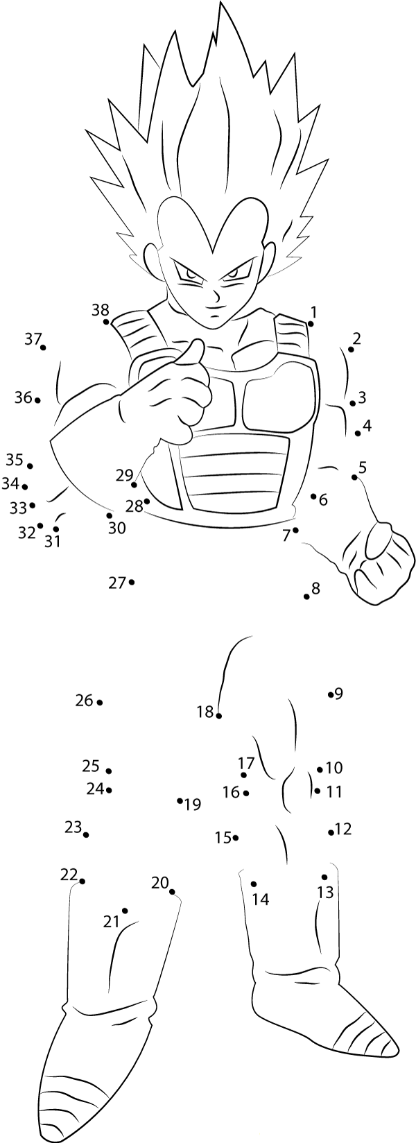 Vegeta Standing printable dot to dot worksheet