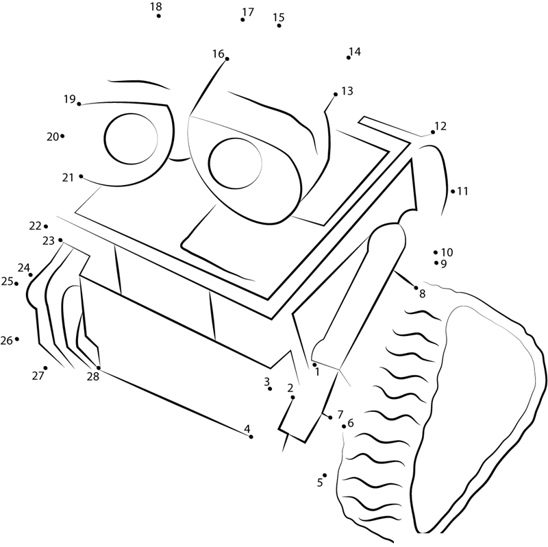 Nervous Walle printable dot to dot worksheet