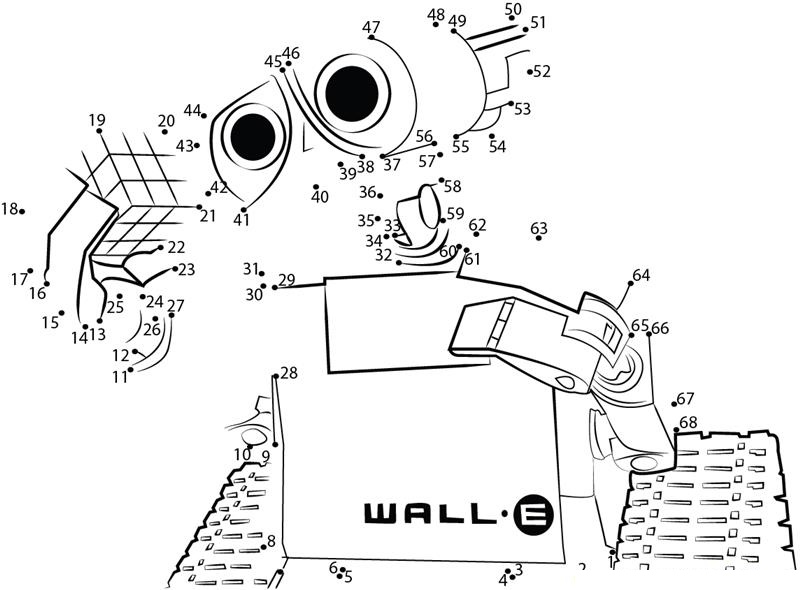 Walle Funny Robot printable dot to dot worksheet