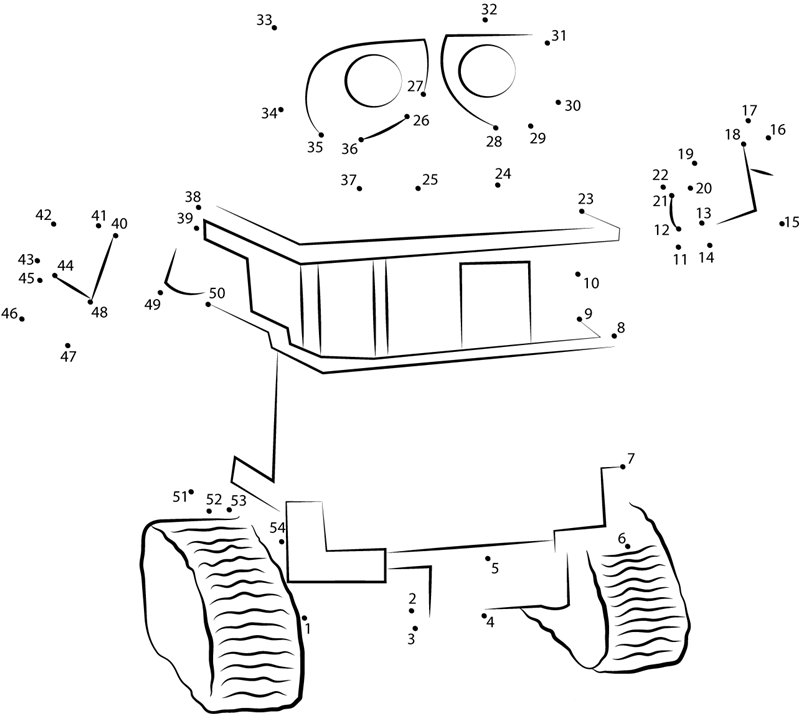 Walle Trash Compactor Robot dot to dot worksheets