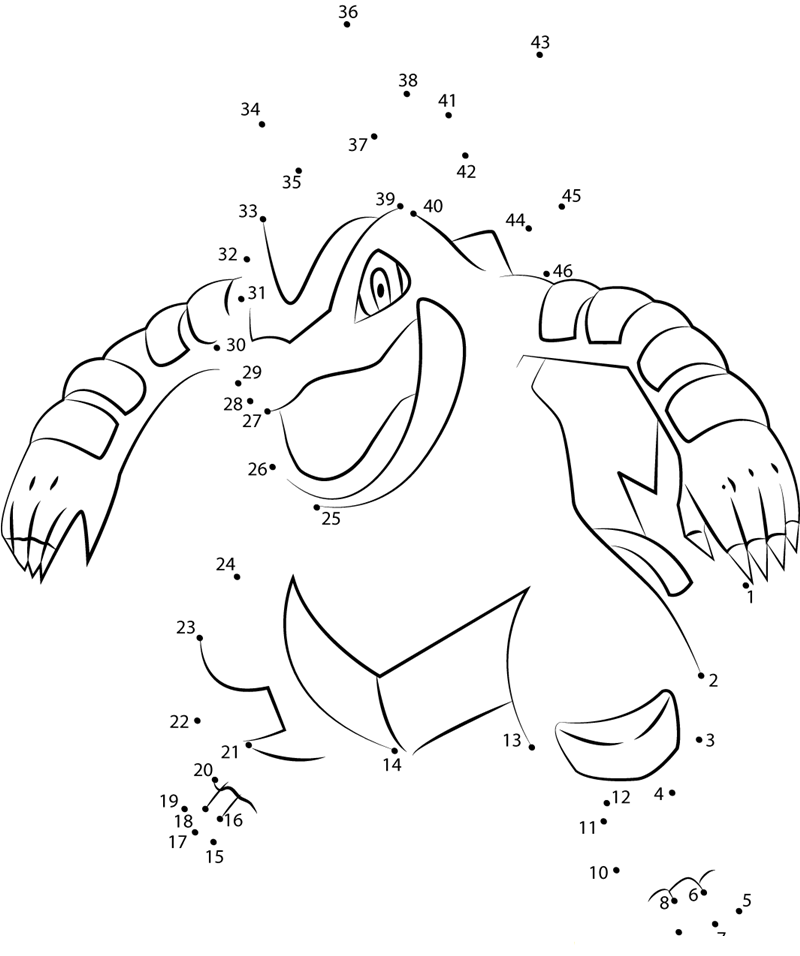 Feraligatr Water Pokemon printable dot to dot worksheet