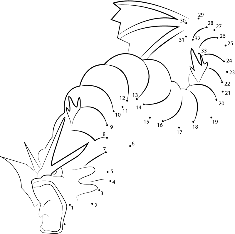 Gyarados Water Pokemon dot to dot worksheets