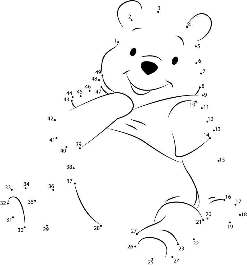 Beautiful Pooh Bear printable dot to dot worksheet