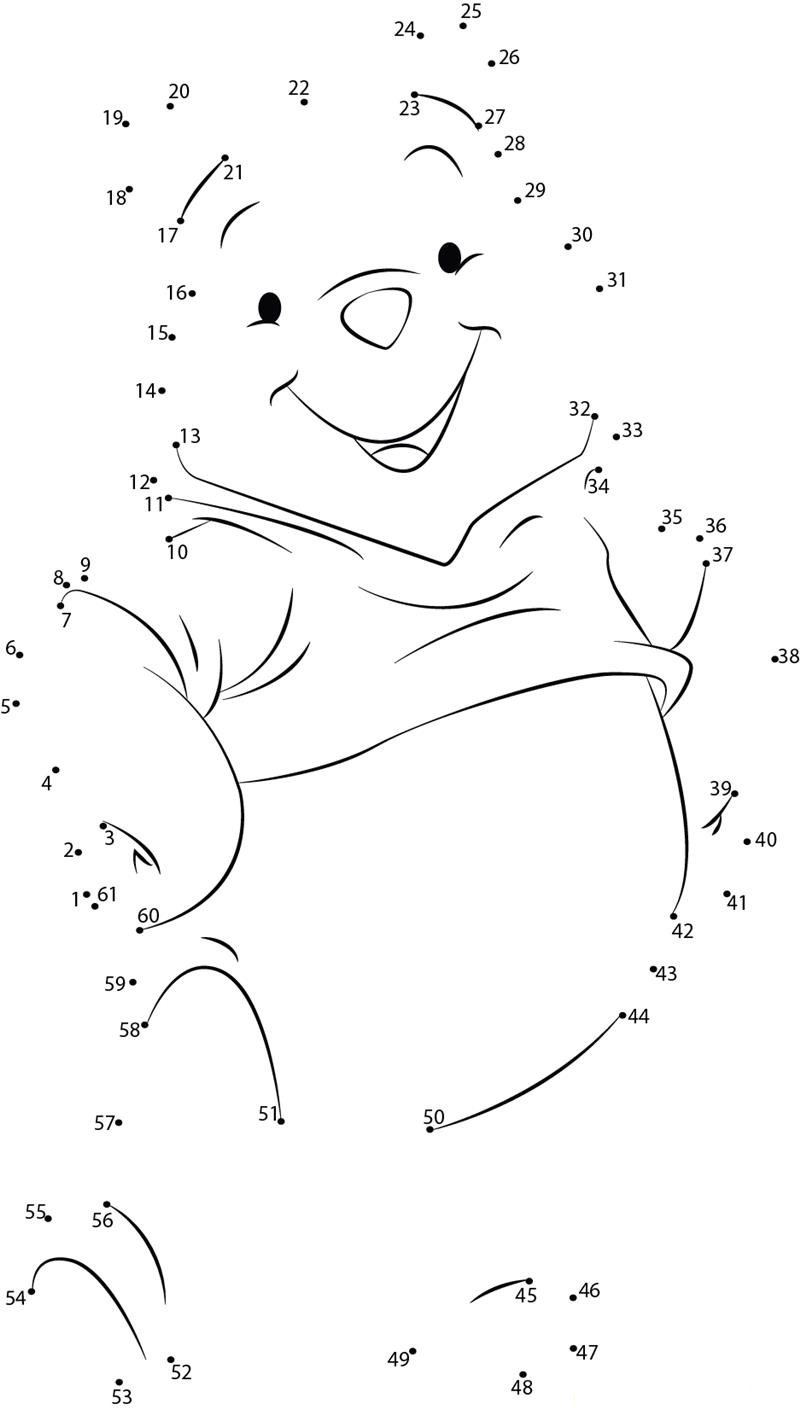 Cute Pooh printable dot to dot worksheet