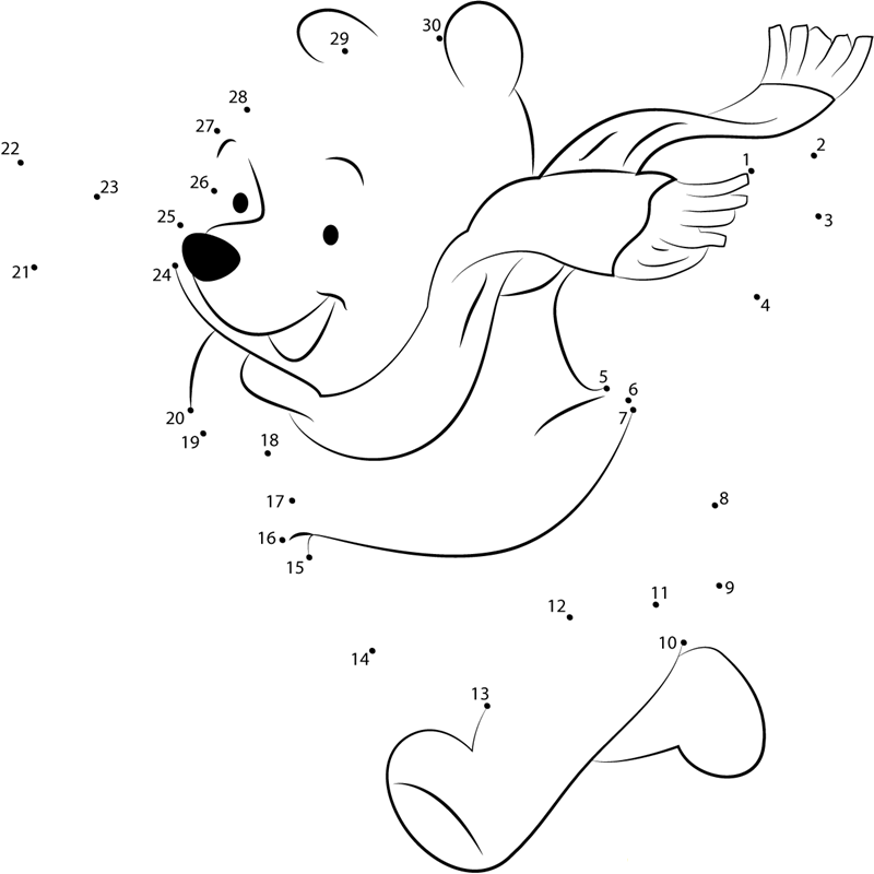 Happy Pooh Bear printable dot to dot worksheet