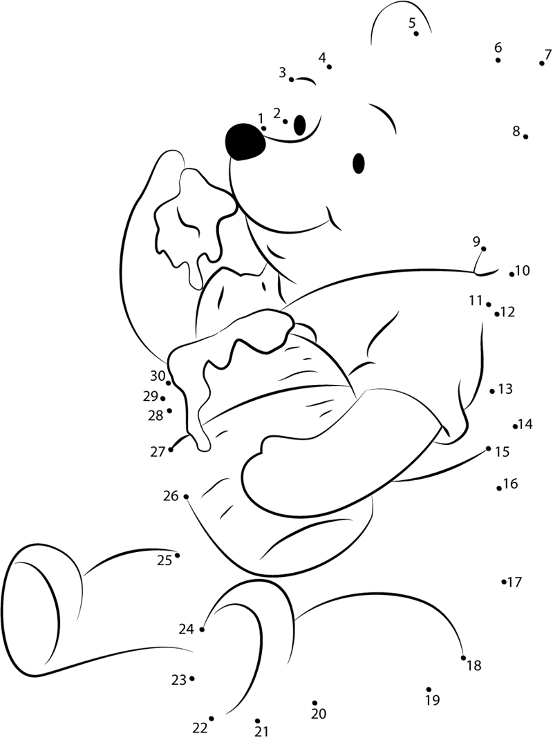 Pooh Bear Eating Honey printable dot to dot worksheet