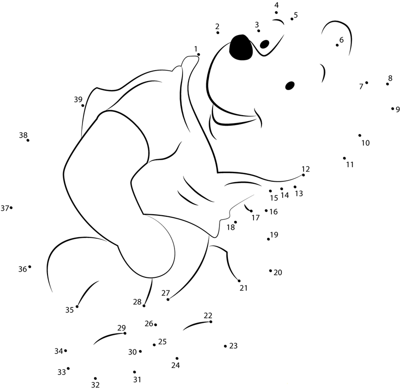 Pooh Bear Looking Up printable dot to dot worksheet