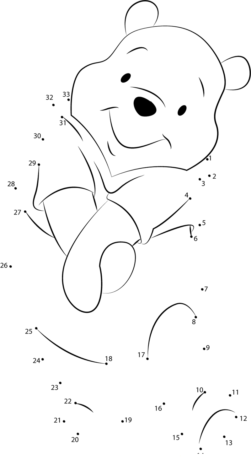 Pooh Bear Shy printable dot to dot worksheet