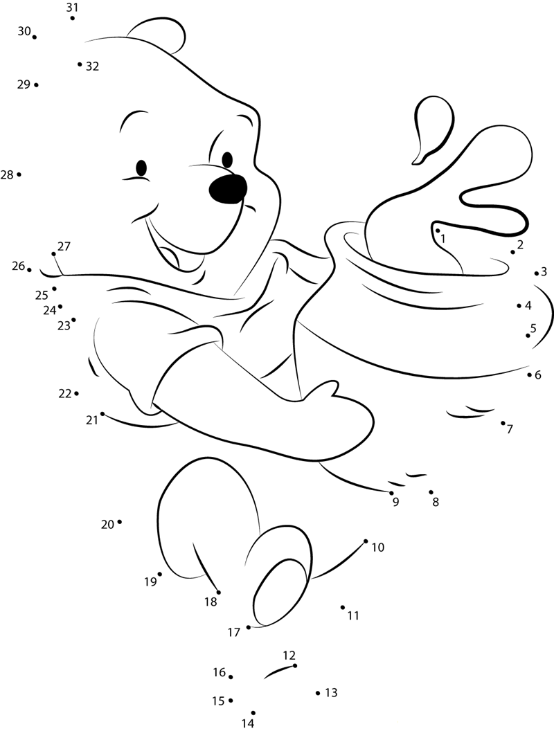 Pooh Bear With Honey Pot printable dot to dot worksheet