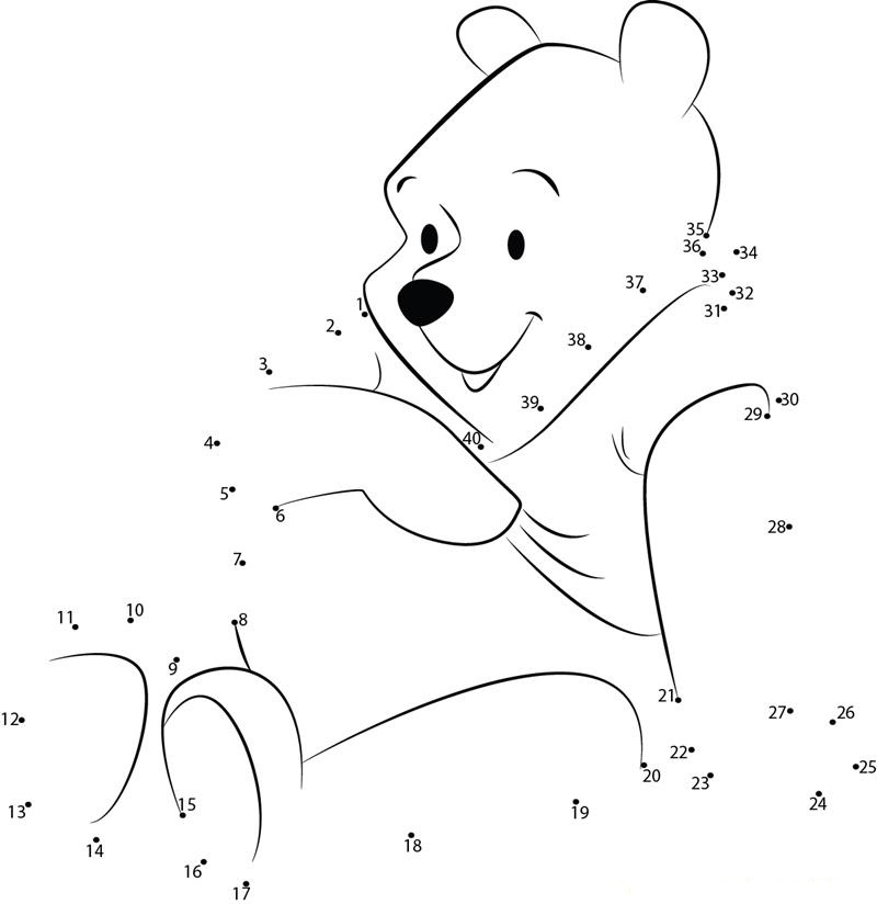 Winnie The Sweet Bear printable dot to dot worksheet